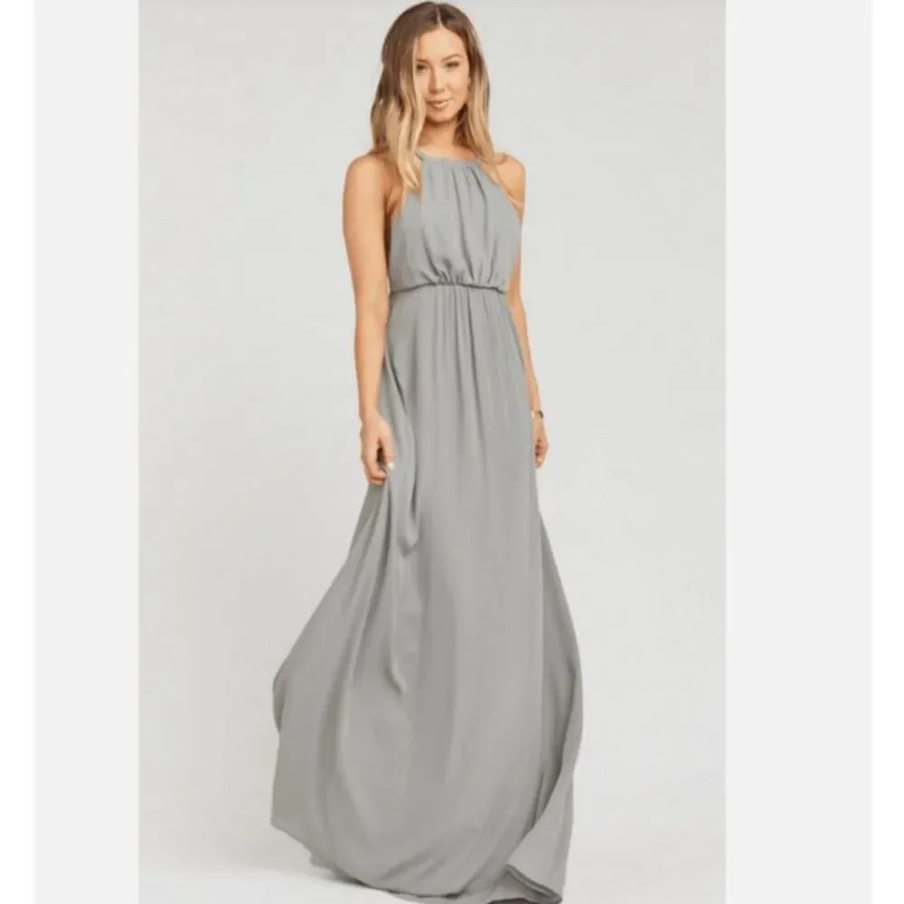 Show Me Your Mumu Amanda Maxi Dress Halter Neck Elastic Back Sage / Gray Size XS